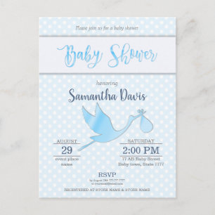 Blue Stork Baby Boy Baby shower Uitnodiging Briefkaart