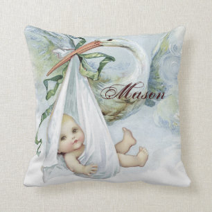  Blue Stork Baby Boy Nursery Kussens