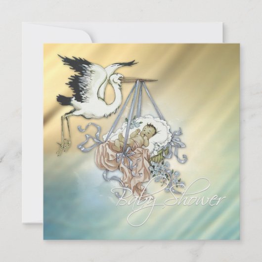 Blue Stork Baby Boy Shower Kaart (Voorkant)