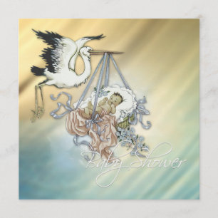  Blue Stork Baby Boy Shower Kaart