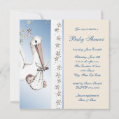 Blue Stork Baby Boy Shower Uitnodigingen (Achterkant)
