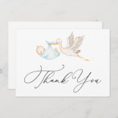 Blue Stork Baby shower Bedankt (Voorkant / Achterkant)