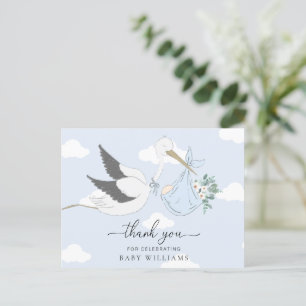 Blue Stork Baby shower Bedankt Briefkaart