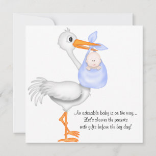 Blue Stork Baby shower Boy Uitnodiging Aankondigin
