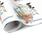  Blue Stork Baby shower inpakpapier (Rol Hoek)