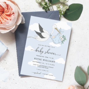 Blue Stork Baby shower Invitation Kaart