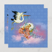  Blue Stork Baby shower Kaart (Voorkant / Achterkant)