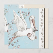  Blue Stork Baby shower Kaart (Voorkant / Achterkant)