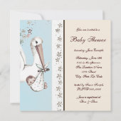 Blue Stork Baby shower Kaart (Achterkant)