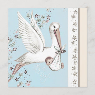  Blue Stork Baby shower Kaart