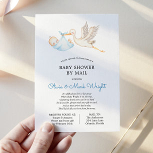 Blue Stork Baby shower per post Kaart