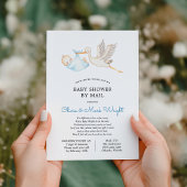 Blue Stork Baby shower per post Kaart