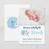 Blue Stork Birth Announcement Kaart (Voorkant / Achterkant)