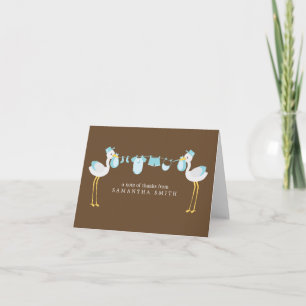 Blue Stork Boy Baby shower Dank je wel Bedankkaart