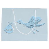 Blue Stork Delivering Boy Large Cadeautasje (Achterkant)