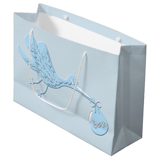 Blue Stork Delivering Boy Large Cadeautasje (Voorkant Gekanteld)