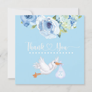 Blue Stork Monogram Floral Baby shower Bedankt