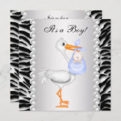Blue Stork Zebra Baby Shower Uitnodigingen (Voorkant / Achterkant)
