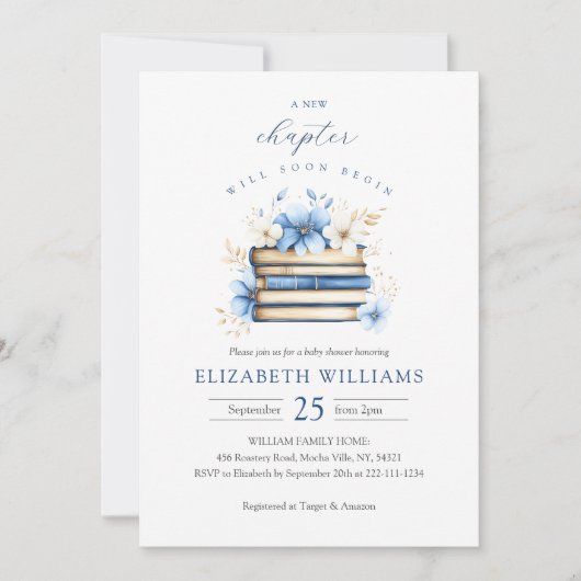 Blue Storybook Baby shower Invitation Garçon (Devant)