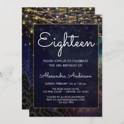 Blue String Light Mandala 18e verjaardag Kaart (Voorkant / Achterkant)