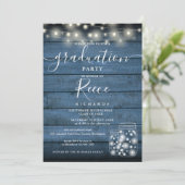 Blue String Lights Mason Jars Script Afstuderen Kaart (Staand voorkant)