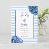 Blue Stripe and Floral Wedding Invitation Kaart (Staand voorkant)