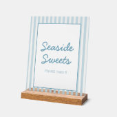 Blue Stripe Beach Club Cabana Beach Dessert Sign (Angle)