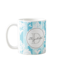 Blue Stripe Damask Monogrammed Mok
