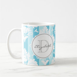Blue Stripe Damask Monogrammed Mok