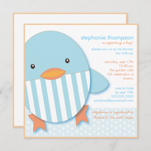 Blue Stripe Ducky Baby Boy Shower Uitnodiging (Voorkant / Achterkant)