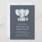 Blue Stripe Elephant Boy Baby shower Invitation Kaart (Voorkant)