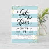 Blue Stripe Glitter Stippen Baby shower Uitnodigin Kaart (Staand voorkant)