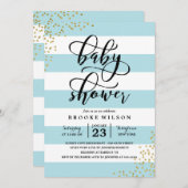 Blue Stripe Glitter Stippen Baby shower Uitnodigin Kaart (Voorkant / Achterkant)