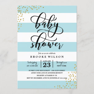 Blue Stripe Glitter Stippen Baby shower Uitnodigin Kaart