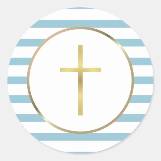 Blue Stripe Gold Cross Ronde Sticker (Voorkant)