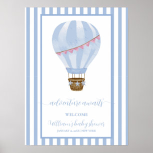 Blue Stripe Hete Luchtballon Baby shower Welkom Poster