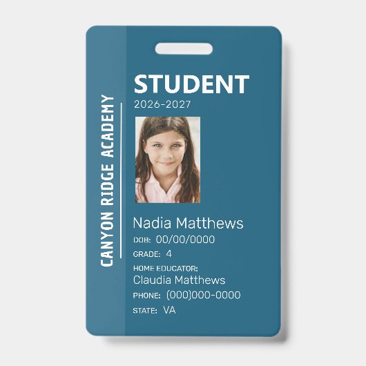 Blue Stripe Homeschool Student ID Badge (Voorkant)