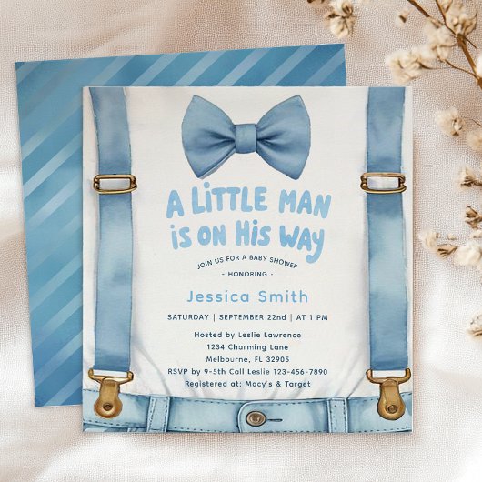 Blue Stripe Little Man Baby shower Uitnodiging