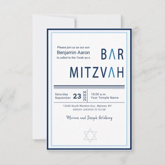 Blue Stripe Modern Bar Mitzvah Invitation (Devant)