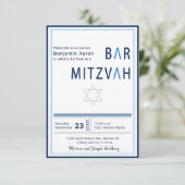 Blue Stripe Modern Bar Mitzvah Invitation (Debout devant)
