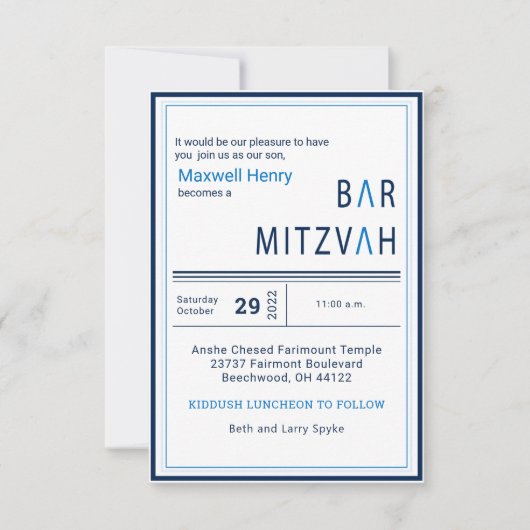 Blue Stripe Modern Bar Mitzvah Invitation (Devant)