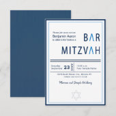 Blue Stripe Modern Bar Mitzvah Uitnodiging (Voorkant / Achterkant)