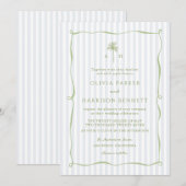 Blue Stripe Palm Tree Tropical Wedding Invitation (Devant / Derrière)
