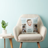 Blue Stripe Photo Collage Baby Boy Birth Stats Kussen (Stoel)