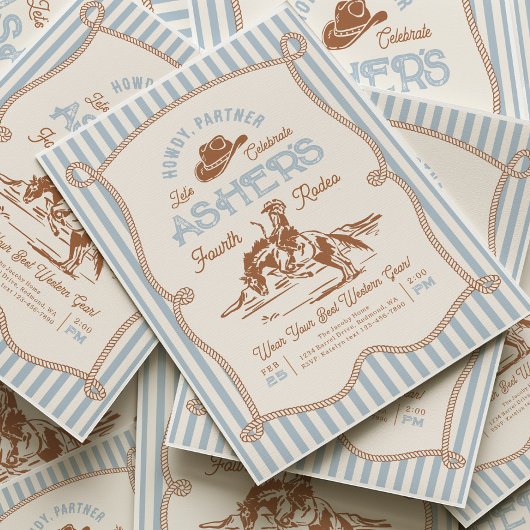 Blue Stripe Rodeo Birthday Invitation