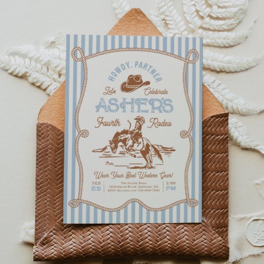 Blue Stripe Rodeo Birthday Invitation