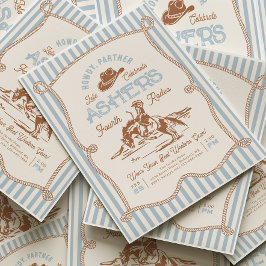 Blue Stripe Rodeo Birthday Invitation Kaart