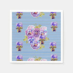 Blue Stripe Shabby Chic floral Serviette Napkins Servet