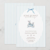 Blue Stripe Some Bunny Baby Shower Kaart (Voorkant / Achterkant)