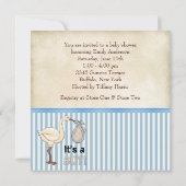 Blue Stripe Stork Baby Boy Shower Kaart (Achterkant)